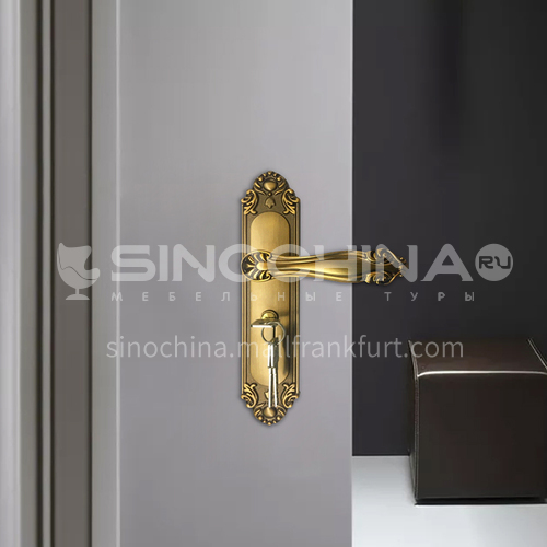 B European style yellow bronze solid wood front door handle room door key door lock 50